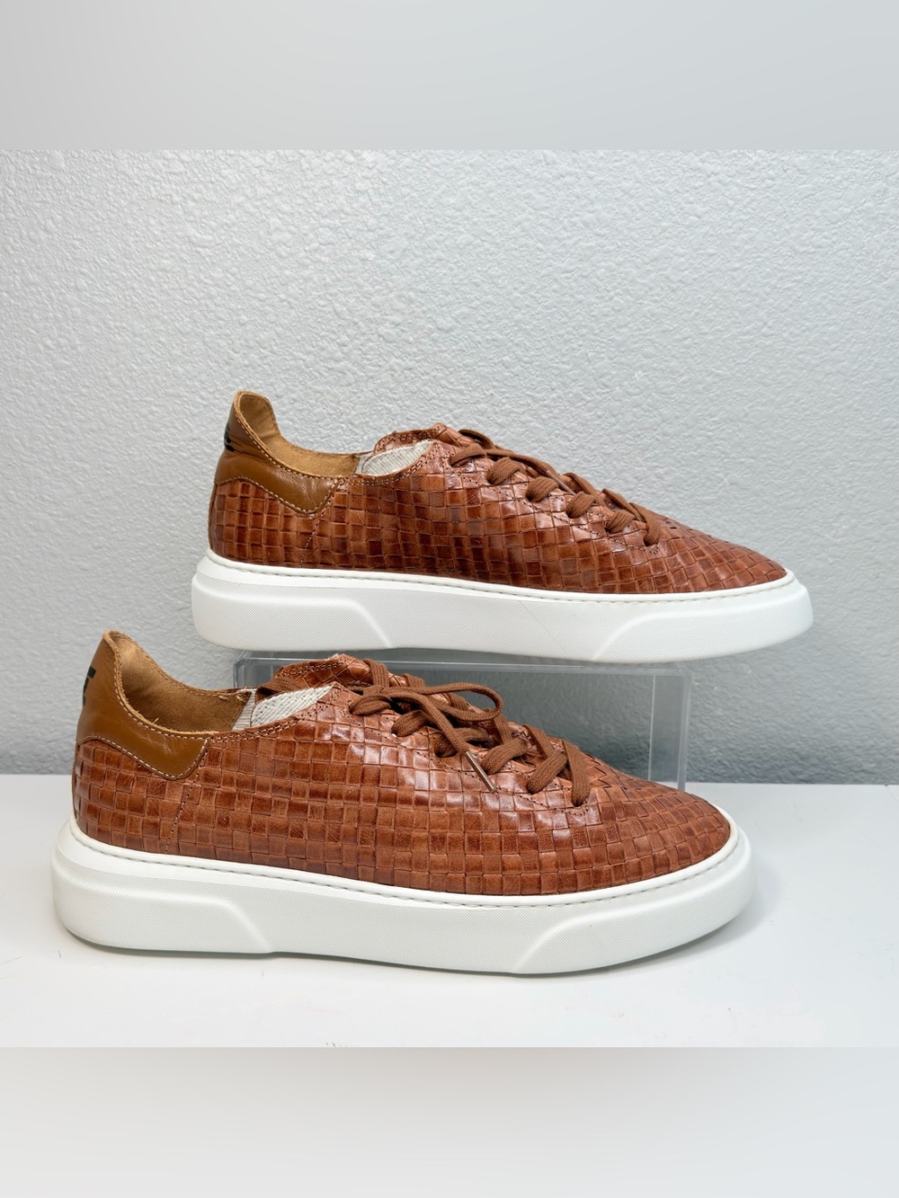 Sam Edelman Men's Woven Leather Low-Top Sneakers in Cognac Brown